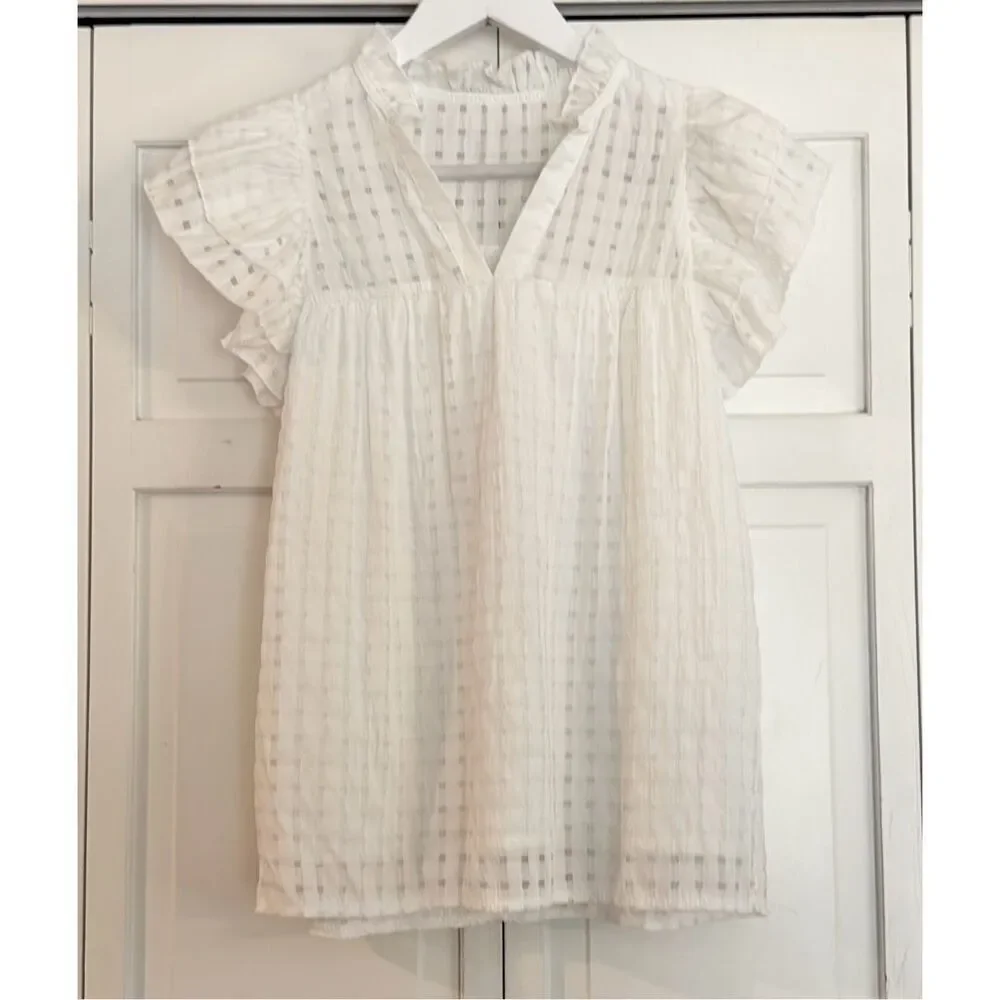Shein butterfly sleeve white ruffled textured top small
